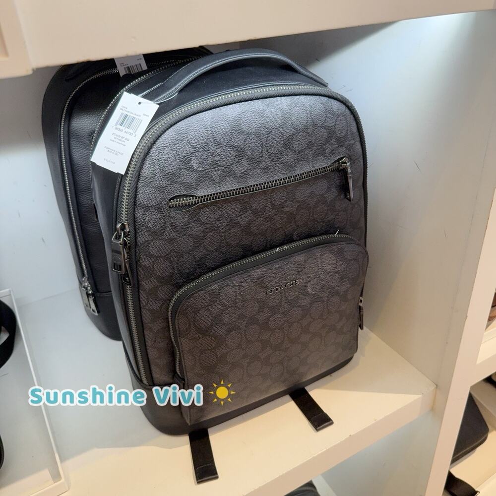 NWT Coach Men’s Ethan Backpack In Signature Canvas Charcoal/Black CV919 - Picture 3 of 9